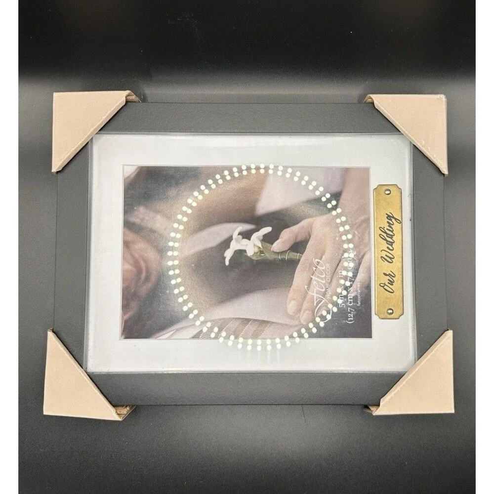 Our Wedding 5x7 Picture Frame - Black & Gold Tabletop Decor - New In Box-Fetco